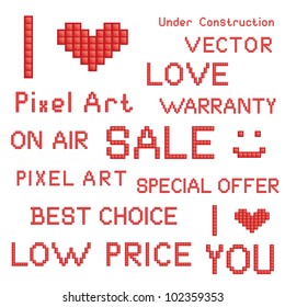 Vector set of red pixel art slogans