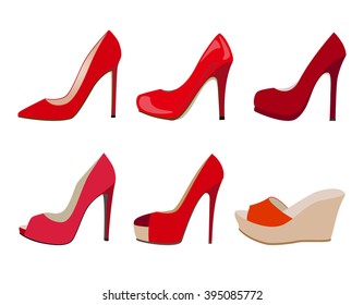 vector set of red realistic women shoes