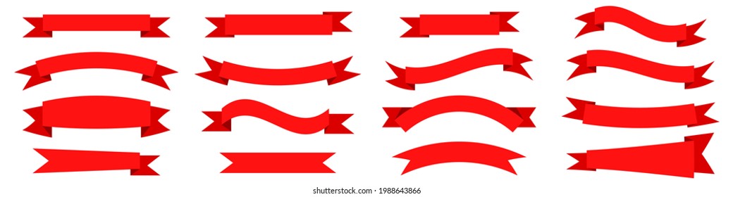 Vector set of red ribbons for your design. Red ribbons of different shapes on an isolated background. Stock vector EPS 10