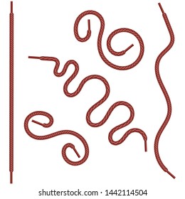 Vector Set of Red Shoelace Isolated on White Background.