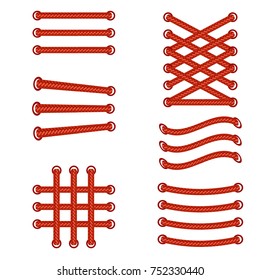Vector Set of red shoelace isolated on white background
