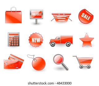 vector set of red shopping icons