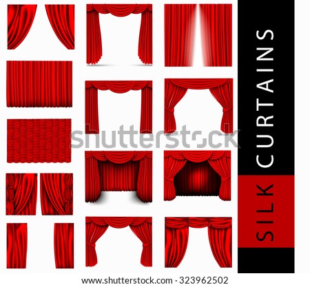 vector set of red silk curtains with light and shadows of the open and closed, Pelmet