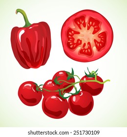 Vector set of red vegetables. Bell pepper ant tomatoes