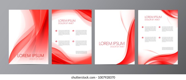 Vector Set Of Red Wavy Abstract Covers, Brochures, Flyers, Flowing Silk