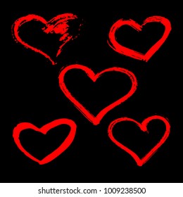 Vector set of red and white hearts shape. Hand drawn heart frames and stamps. Grange brush painting banner for Valentine's Day design