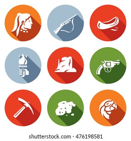 Vector Set of Redskin Icons. Red man, Shotgun, Canoe