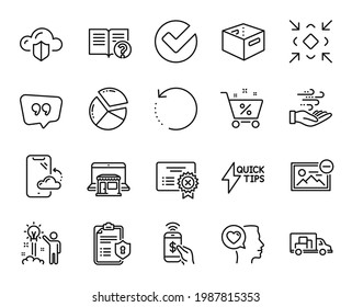 Conjunto de vectores de los iconos de línea de burbuja de Rechazo, transporte de camión y oferta. Política de privacidad, datos de recuperación e iconos de Marketplace. Gráfico circular, Energía eólica y Eliminar señales de imagen. Vector