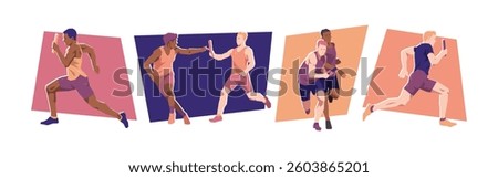 vector set of relay race. male athlete. sport, running. flat vector illustration.