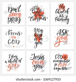 Vector set of religions lettering and cliparts. Modern lettering illustration. T shirt hand lettered calligraphic design. Perfect for t-shirts, banners, flyers and other types of business design.