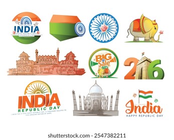Vektorsatz von Republic Day India(26. Januar) Elementen