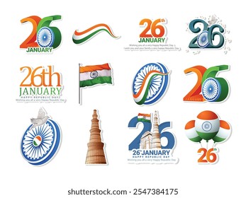 Conjunto de Vectores del Día de la República India (26 de enero) Elementos