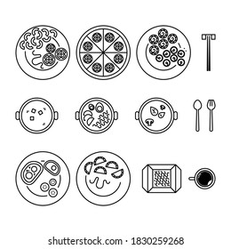 Vector set of restaurant food top view