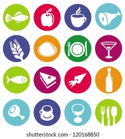 Vector set or restaurant icons and food - signs on circles