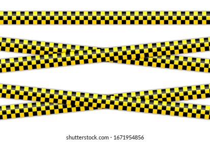 Vector set of restriction tapes, police line, crime scene investigation. Collection of danger caution stripes.