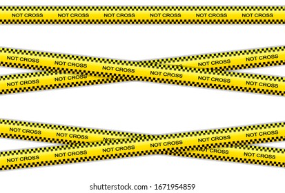 Vector set of restriction tapes, police line, crime scene investigation. Collection of danger caution stripes.
