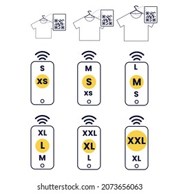 Vector set with retail icons. Different sizes of clothing available in online sales. 