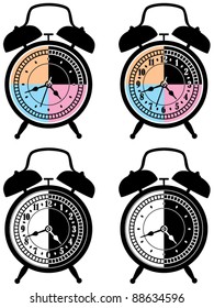 vector set of retro alarm clocks. Time of the day concept.