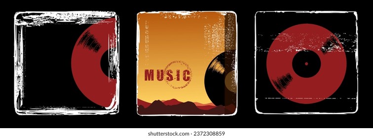 Vector Set Retro Album Cover - Music Records