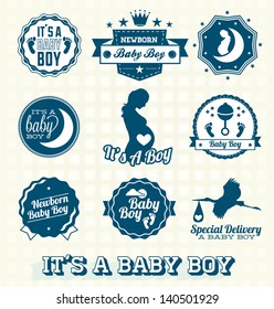 Vector Set: Retro It's a Baby Boy Labels