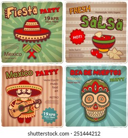 Vector Set of retro banners with Mexican symbols