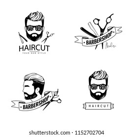 Vector set of retro barber shop labels, logo, badges and design element.