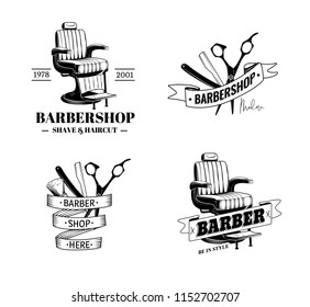 Vector set of retro barber shop labels, logo, badges and design element.