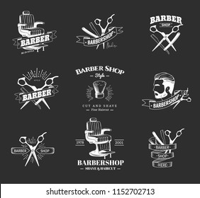 Vector set of retro barber shop labels, logo, badges and design element.