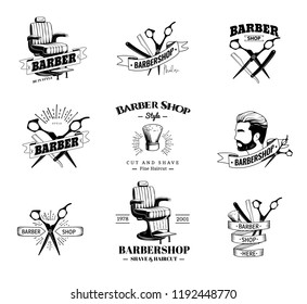 Vector set of retro barber shop labels, logo, badges and design element.