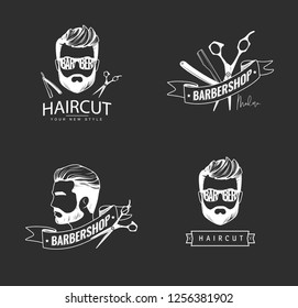 Set Vintage Barber Shop Emblems Label Stock Vector (royalty Free 