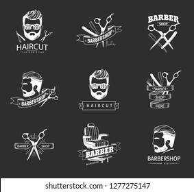 Vector set of retro barber shop labels, logos, badges and design elements.