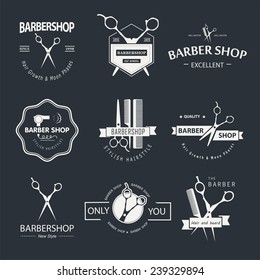 Vector set of retro barber shop labels, logo, badges and design element. 