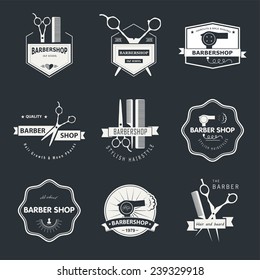 Vector set of retro barber shop labels, logo, badges and design element. 