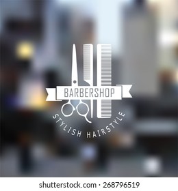  Vector set of retro barber shop labels, logo, badges and design element.