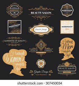 Vector set of retro barber shop labels, logo, badges and design element.