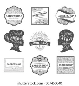 Vector set of retro barber shop labels, logo, badges and design element.