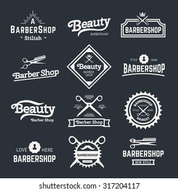  Vector set of retro barber shop labels, logo, badges and design element.