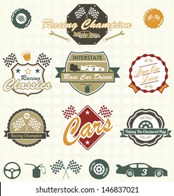 Vector Set: Retro Car Racing Labels and Icons