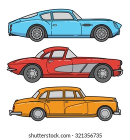 vector set of retro cars. vintage autos illustration