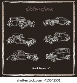 Vector set of retro cars.Vintage autos illustration. Hand drawn