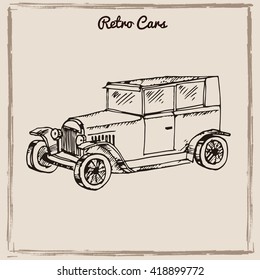 Vector set of retro cars.Vintage autos illustration. Hand drawn