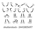 Vector Set of Retro Cartoon Legs in Footwear and gloved Arms Animation Gestures. Feet And Hands Poses