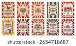 Vector set of retro circus invitation poster templates featuring a tent. Vector illustration.