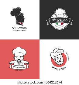 Vector set of retro classic badges for pizza restaurant. Italian restaurant logotype set.