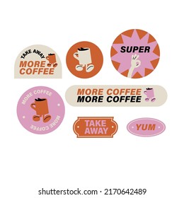 Vector set of retro coffee stickers. Colorful patch badges for cafeAC