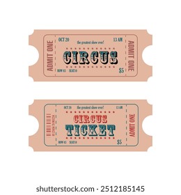 Conjunto de Vector de colores retro admiten un estilo vintage de boleto de circo. El mejor diseño de entradas para espectáculos de circo retro admite una entrada