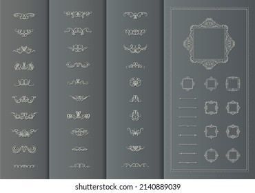 Conjunto vectorial de decoraciones retro para tarjetas de boda, valentinas decorativas, enmarcando el título de diferentes productos impresos.