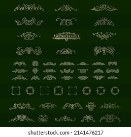 Vector set of retro decorations for wedding cards, decorating valentines, framing title of different printed products.