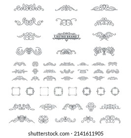 Vector set of retro decorations for wedding cards, decorating valentines, framing title of different printed products.