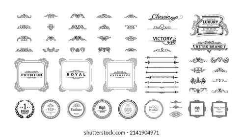 Vector set of retro decorations for wedding cards, decorating valentines, framing title of different printed products.
